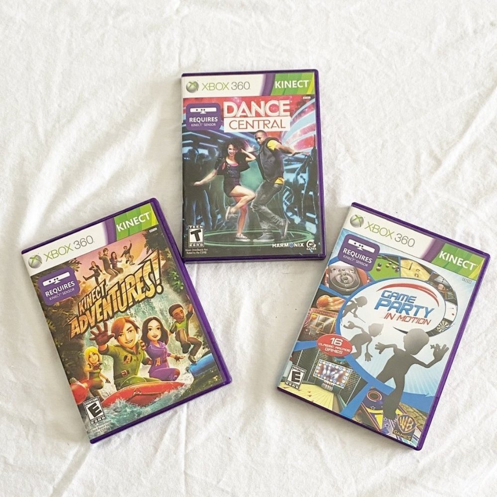Xbox 360 Kinect Games (Dance Central, Kinect Adventures, & Game Party in Motion)